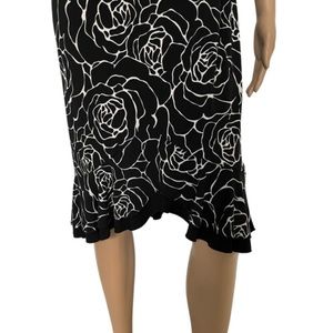 WHBM Floral Roses Stretch Jersey Skirt | Black & White | 21” Length | XS